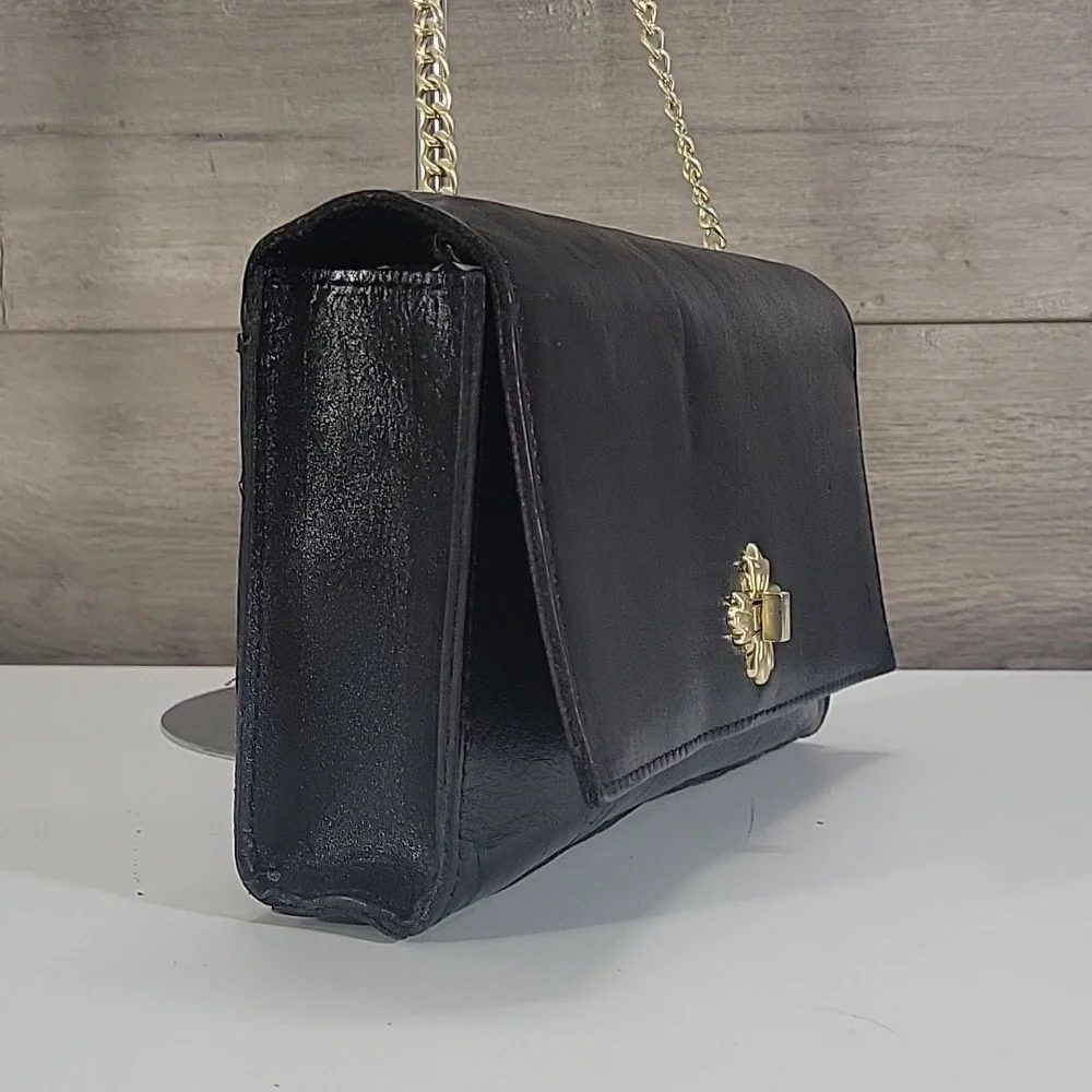 Patricia Nash Black Leather Chain-Shoulder Crossbody Shoulder Bag
